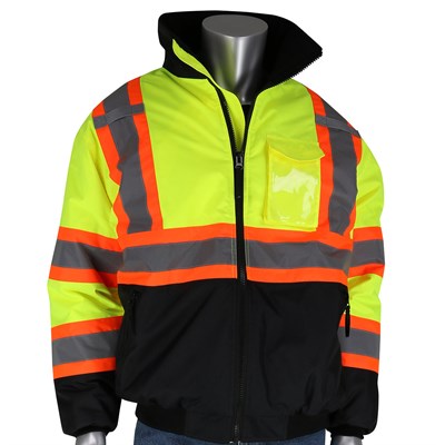 PIP 333-1745 Type R Class 3 Two-Tone Black Bottom Bomber Jacket YellowLime - Medium